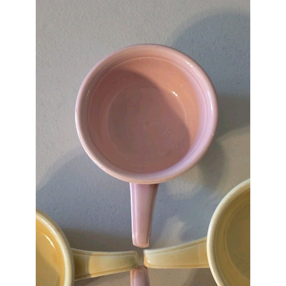 VTG Genuine Oven Serve Ware Pink Yellow Soup Bowl Floral Handle T.S.T. Set of 4 - Picture 11 of 12